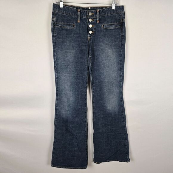 Levi's Jeans Junior's 7 Blue Super Low Button Fly Flare Medium Wash - Picture 1 of 16